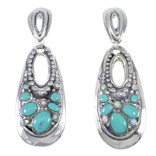 Turquoise Opal Genuine Sterling Silver Southwest Post Dangle Earrings QX81792