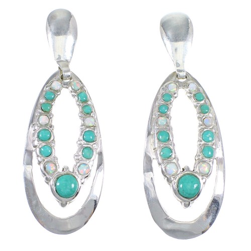 Turquoise And Opal Sterling Silver Southwestern Post Dangle Earrings QX81874