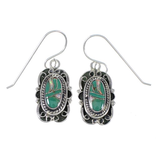 Genuine Sterling Silver Southwestern Turquoise Opal Hook Dangle Earrings QX81847