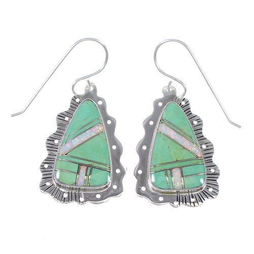 Southwestern Authentic Sterling Silver Turquoise Opal Hook Dangle Earrings QX81857