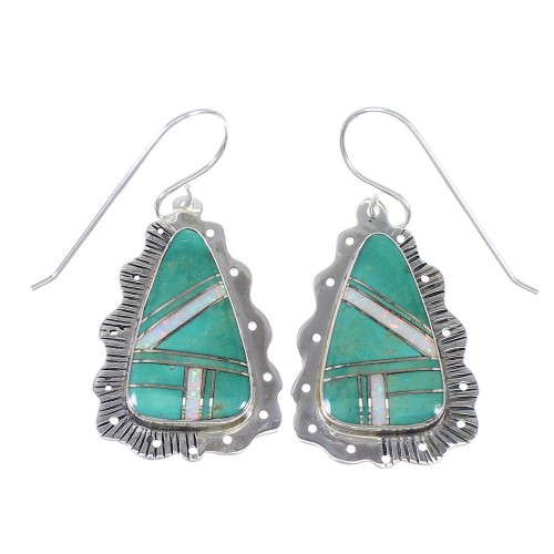 Southwest Genuine Sterling Silver Turquoise Opal Hook Dangle Earrings QX81858