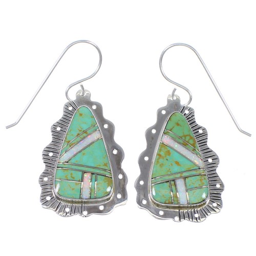 Turquoise Opal Silver Southwestern Hook Dangle Earrings QX81862