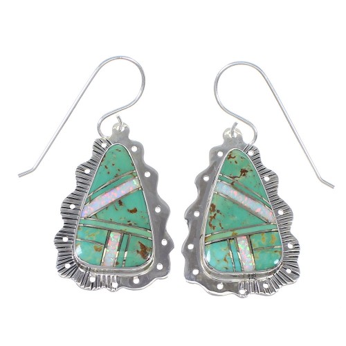 Turquoise Opal Authentic Sterling Silver Southwest Hook Dangle Earrings QX81868