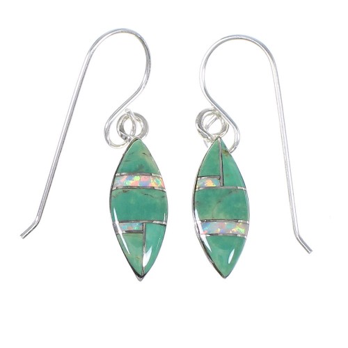 Turquoise Opal Southwestern Silver Hook Dangle Earrings QX81884