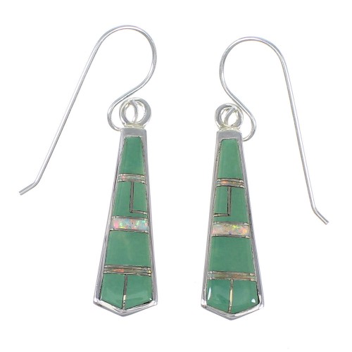 Silver Turquoise Opal Southwest Hook Dangle Earrings QX81897