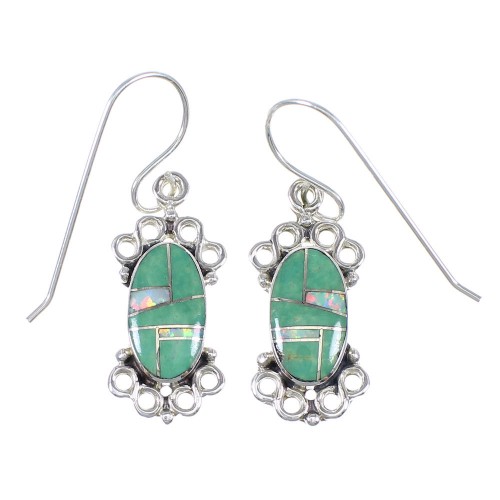 Southwest Turquoise Opal Genuine Sterling Silver Hook Dangle Earrings QX81958