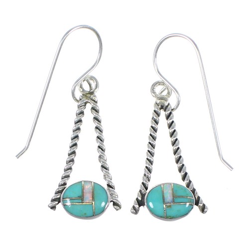 Turquoise And Opal Genuine Sterling Silver Southwest Hook Dangle Earrings QX82111