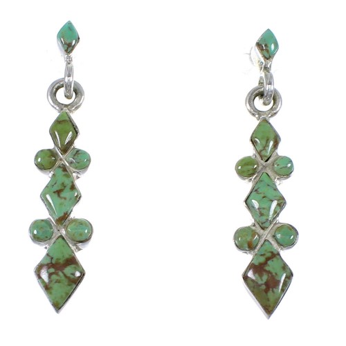 Genuine Sterling Silver Southwestern Turquoise Post Dangle Earrings QX69255