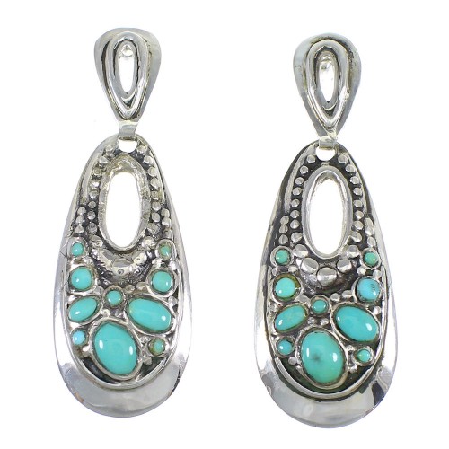 Southwest Turquoise Authentic Sterling Silver Post Dangle Earrings QX69287