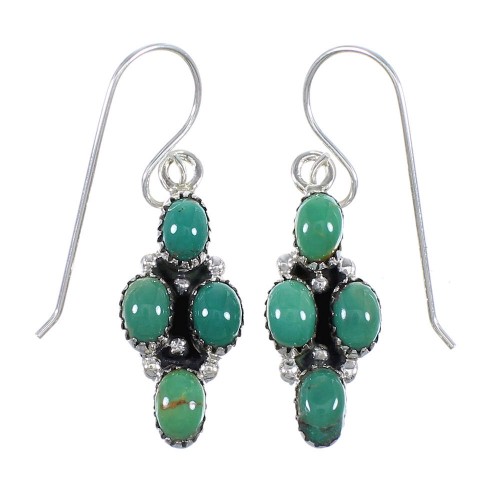 Turquoise Southwestern Sterling Silver Hook Dangle Earrings QX69308