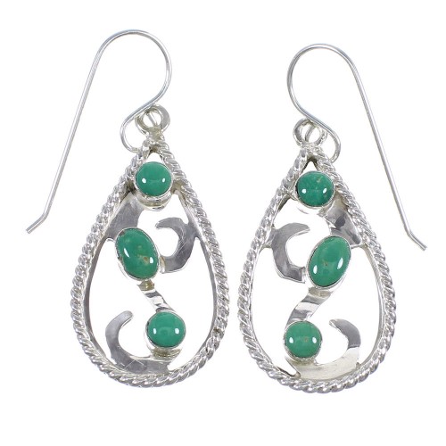 Southwest Authentic Sterling Silver Turquoise Hook Dangle Earrings QX69325