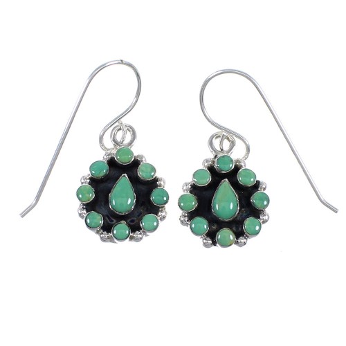 Southwest Turquoise Genuine Sterling Silver Hook Dangle Earrings QX69335