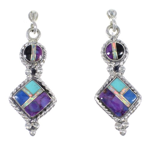 Multicolor And Sterling Silver Southwestern Post Dangle Earrings YX69453