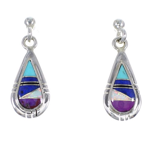 Sterling Silver Multicolor Tear Drop Southwest Post Dangle Earrings YX69457