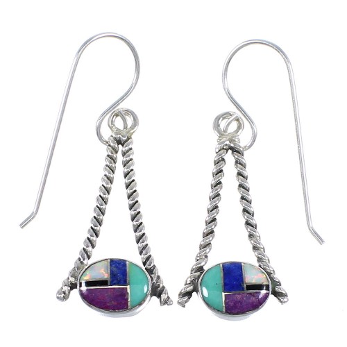 Southwest Multicolor And Genuine Sterling Silver Hook Dangle Earrings YX69485