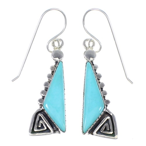 Turquoise Water Wave Sterling Silver Southwest Hook Dangle Earrings RX69223