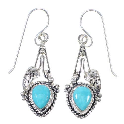 Genuine Sterling Silver And Turquoise Southwest Hook Dangle Earrings RX69303