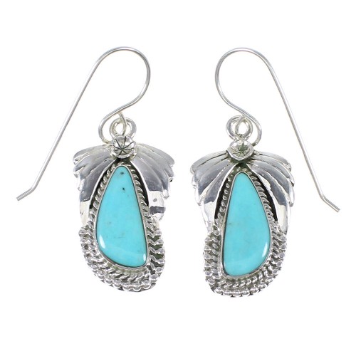 Turquoise Authentic Sterling Silver Southwest Flower Hook Dangle Earrings RX69304
