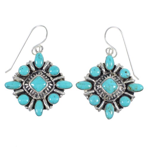 Southwestern Turquoise Sterling Silver Hook Dangle Earrings QX69229