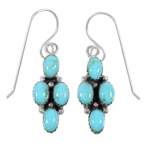 Turquoise Southwestern Authentic Sterling Silver Hook Dangle Earrings QX69480