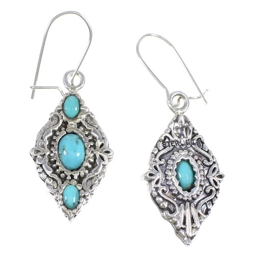 Southwestern Turquoise Genuine Sterling Silver Hook Dangle Reversible Earrings QX69511