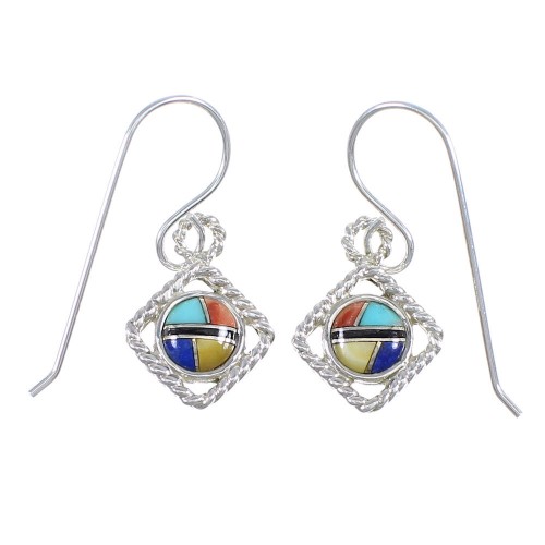 Southwestern Multicolor Sterling Silver Hook Dangle Earrings RX70405