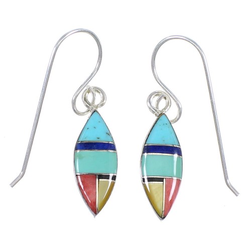 Multicolor Inlay Sterling Silver Hook Dangle Earrings RX70431