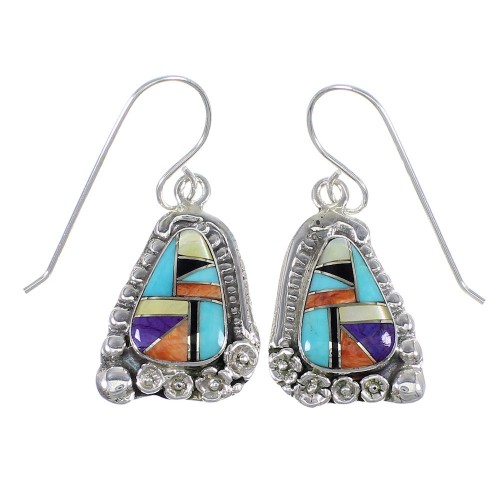 Sterling Silver Multicolor Hook Dangle Earrings RX70575