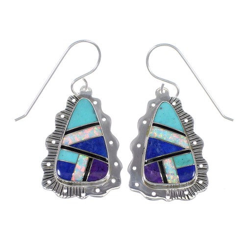 Authentic Sterling Silver Southwest Multicolor Hook Dangle Earrings RX70578