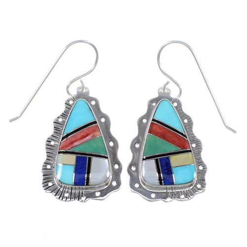 Southwest Multicolor Genuine Sterling Silver Hook Dangle Earrings RX70582