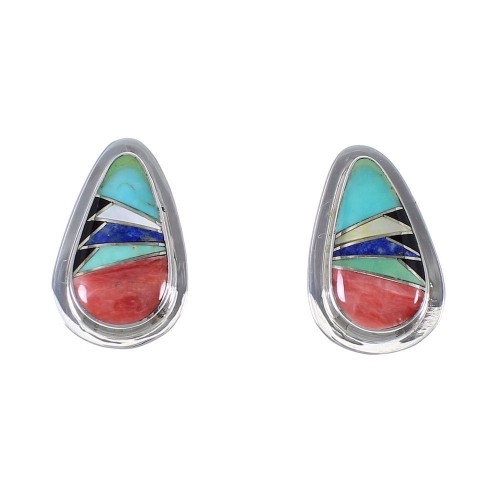 Sterling Silver Southwest Multicolor Inlay Post Earrings QX71851