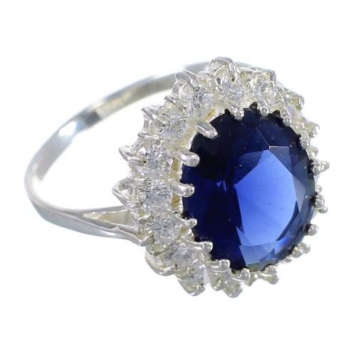 Cubic Zirconia And Tanzanite Southwest Silver Ring Size 8 AX71361