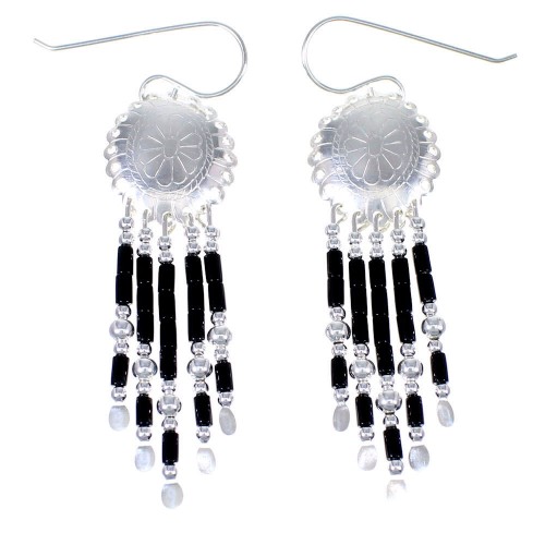 Silver & Onyx Concho Hook Dangle Earrings BE19O