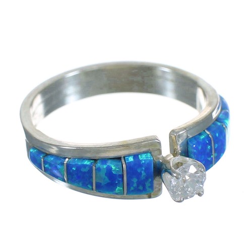 Zuni Indian Silver Blue Opal And Cubic Zirconia Ring Size 6 YX72924