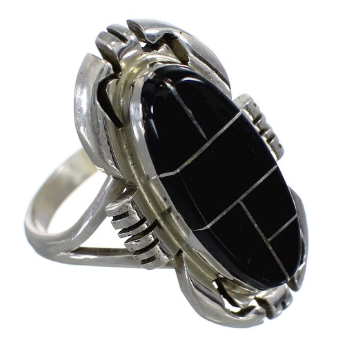 Ray Jack Navajo Indian Sterling Silver And Jet Ring Size 6 YX73162