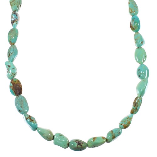 Southwest Authentic Sterling Silver Kingman Turquoise Bead Necklace AX74541