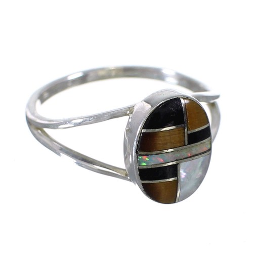 Sterling Silver Multicolor Inlay Southwestern Ring Size 5-1/4 YX73672