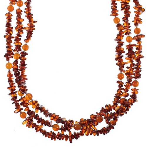 Amber And Carnelian Navajo Indian Silver Bead Necklace AX77705