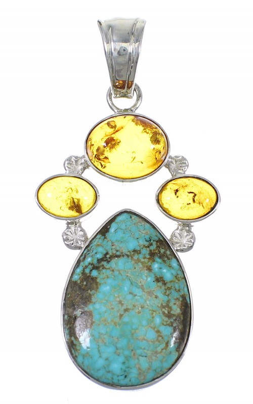 Sterling Silver Amber #8 Turquoise Pendant YX77158