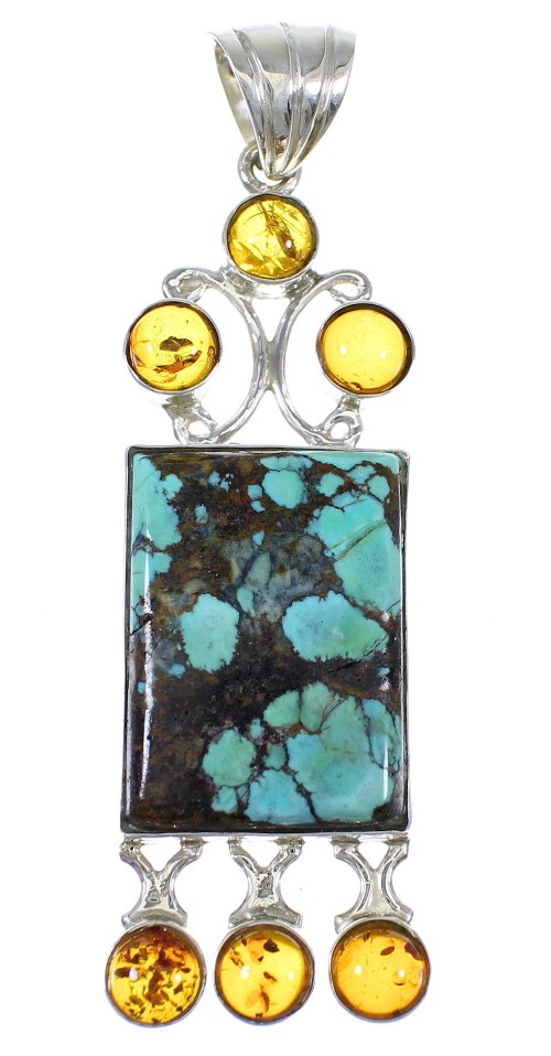 Amber Turquoise Sterling Silver Pendant YX77200