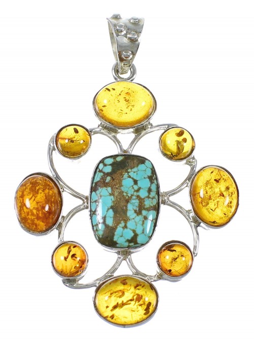 Southwest Silver Amber #8 Turquoise Pendant YX77226