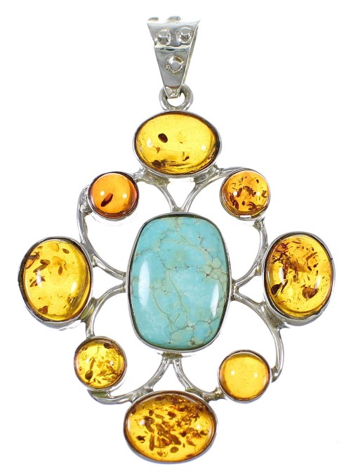 Southwestern Silver Amber #8 Turquoise Pendant YX77229