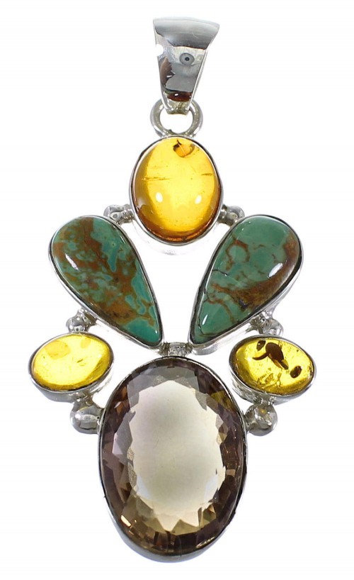 Multicolor Southwestern Silver Pendant QX74107