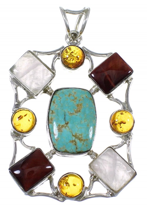 Multicolor Silver Southwest Pendant QX77145