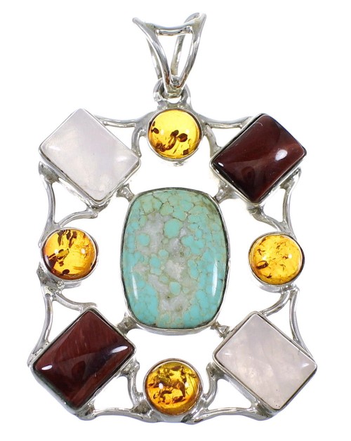 Silver Multicolor Southwest Pendant QX77169