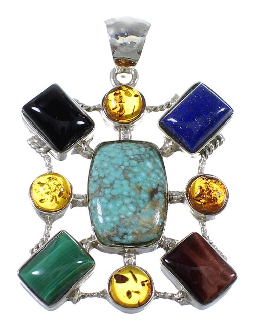 Southwest Multicolor Silver Pendant QX77262