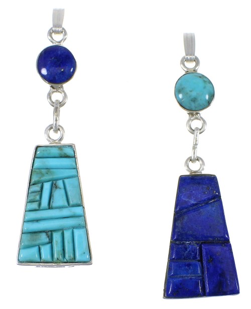 Turquoise And Lapis Reversible Sterling Silver Pendant AX78520