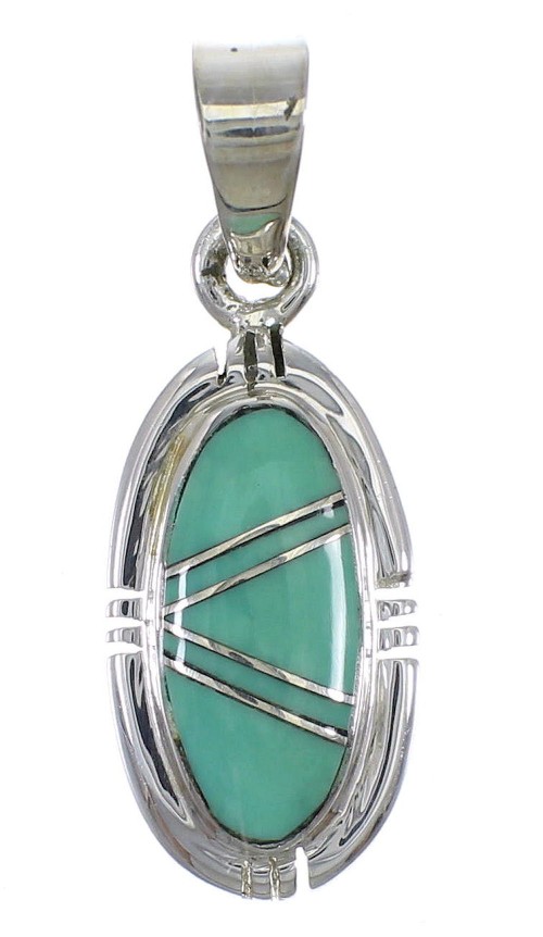 Silver Turquoise Inlay Southwestern Pendant AX78689