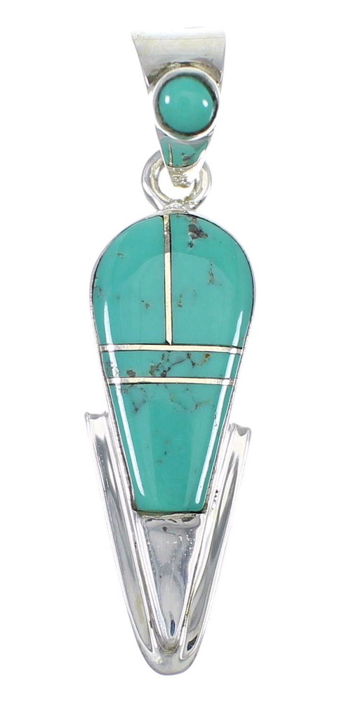 Turquoise Inlay Silver Southwestern Pendant AX78723