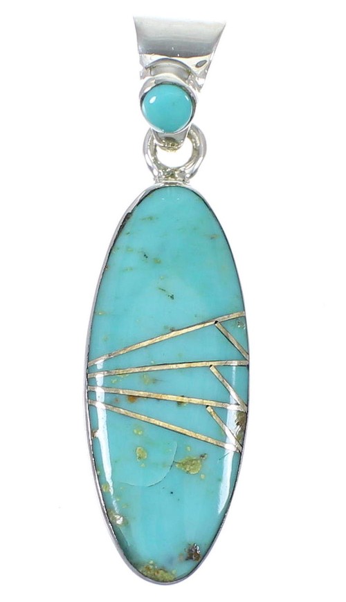 Turquoise Inlay Sterling Silver Southwestern Slide Pendant AX79047